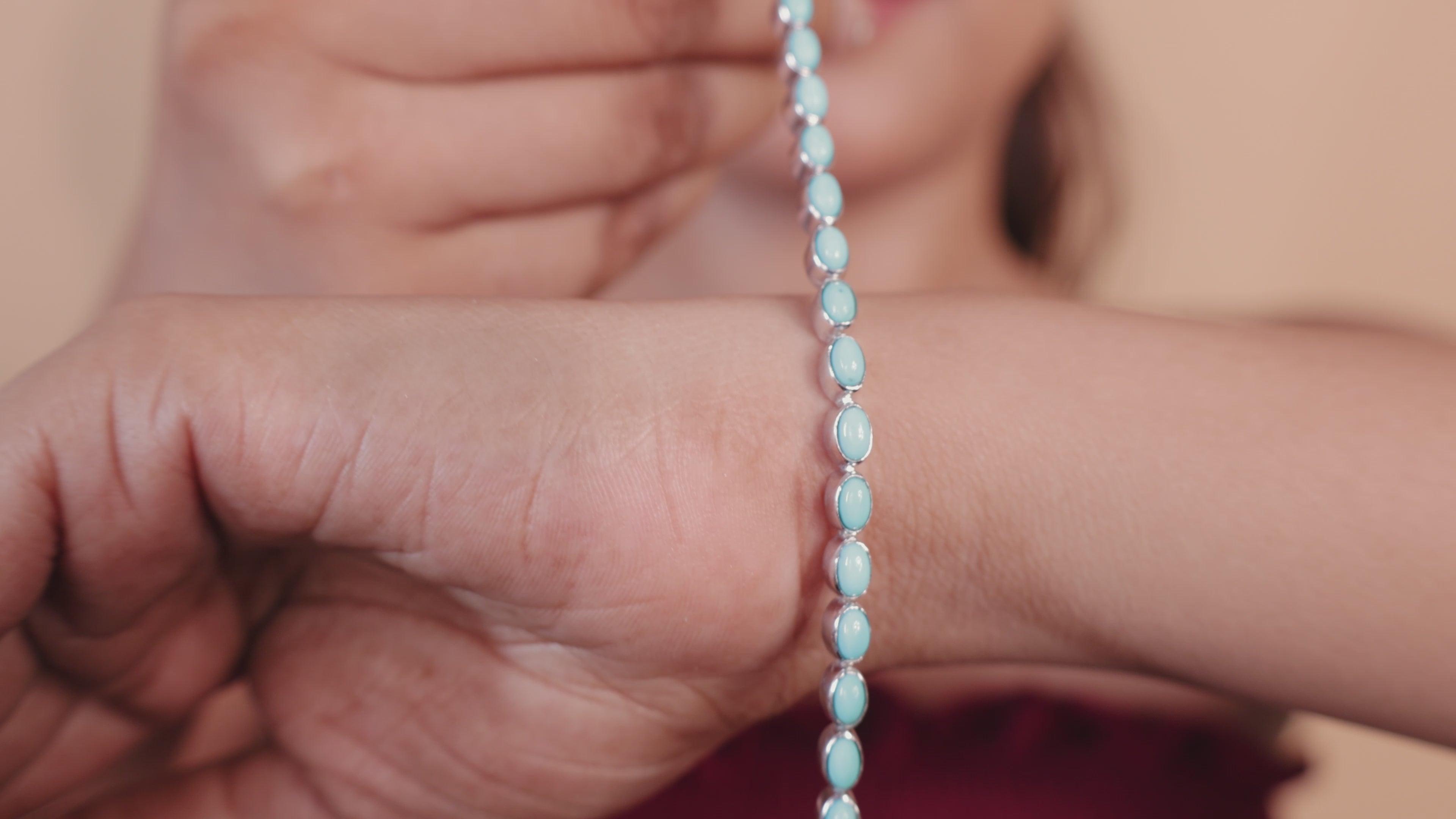 925 Silver Turquoise Stone Bracelet | Oval Beaded Silver Bracelet | Minimal Everyday Jewelry