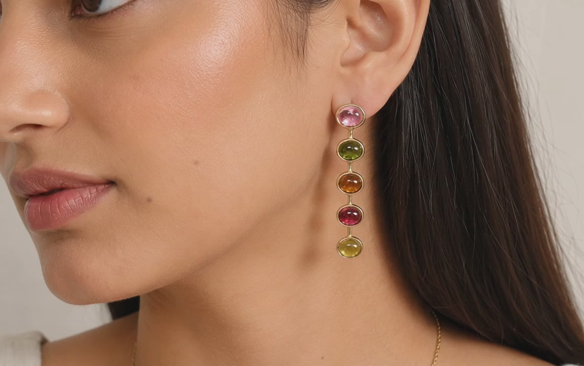 Rose Gold Plated 925 Sterling Silver Natural Tourmaline Gemstone Drop Earrings for Women, Luxury Statement Earrings Gift for Her,
