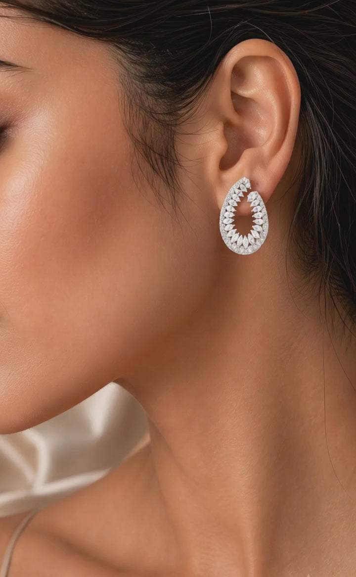 925 Sterling Silver Pear Shape Halo Drop Earrings for Women | Marquise Cut Cubic Zirconia Statement Earrings | Luxury Bridal & Party Jewelry | Women's Earrings